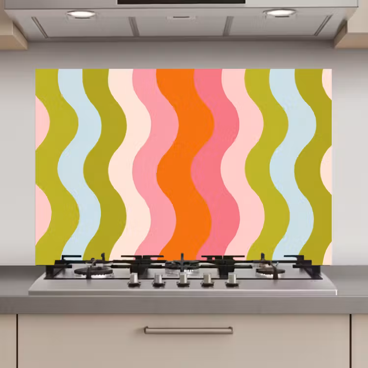 Spatscherm keuken - Banen - Golven - Kleurrijk - Verticaal — 1