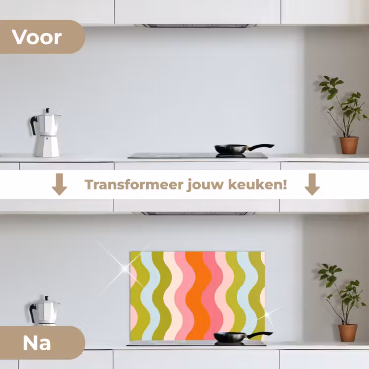 Spatscherm keuken - Banen - Golven - Kleurrijk - Verticaal — 3