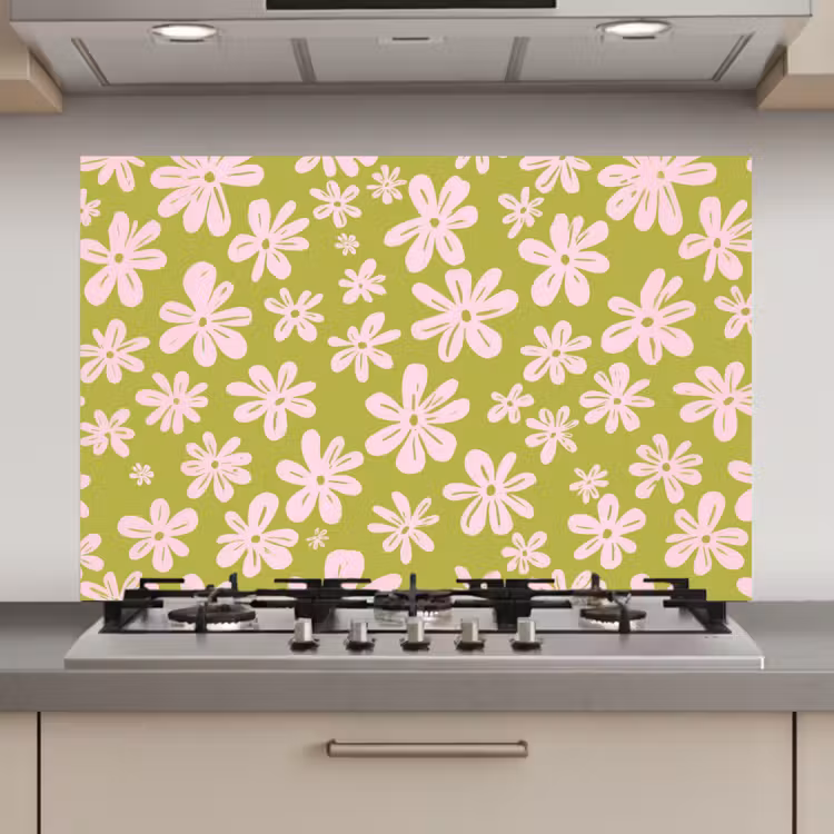 Spatscherm keuken - Bloemen - Roze - Getekend - Patroon — 1