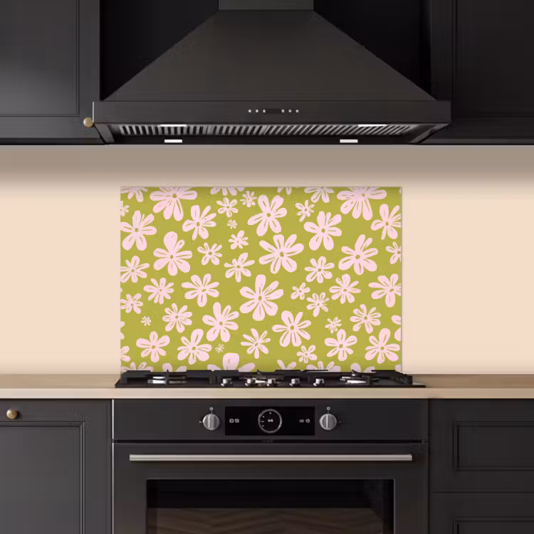 Spatscherm keuken - Bloemen - Roze - Getekend - Patroon — 2