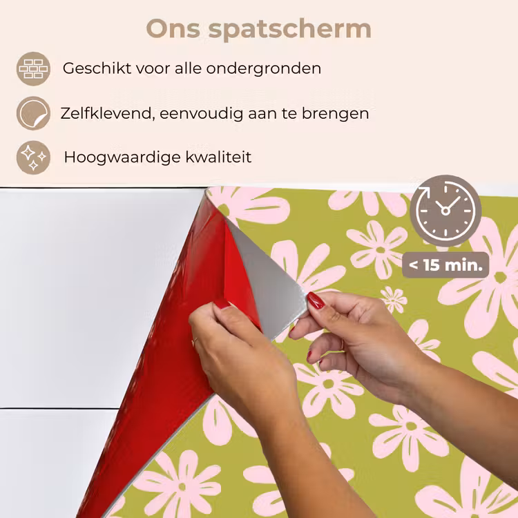 Spatscherm keuken - Bloemen - Roze - Getekend - Patroon — 4