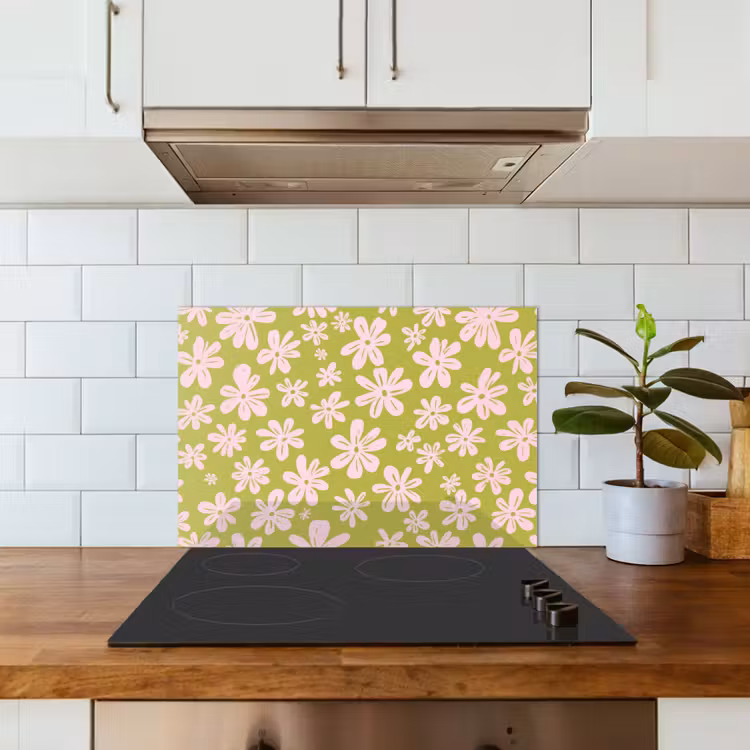 Spatscherm keuken - Bloemen - Roze - Getekend - Patroon — 6