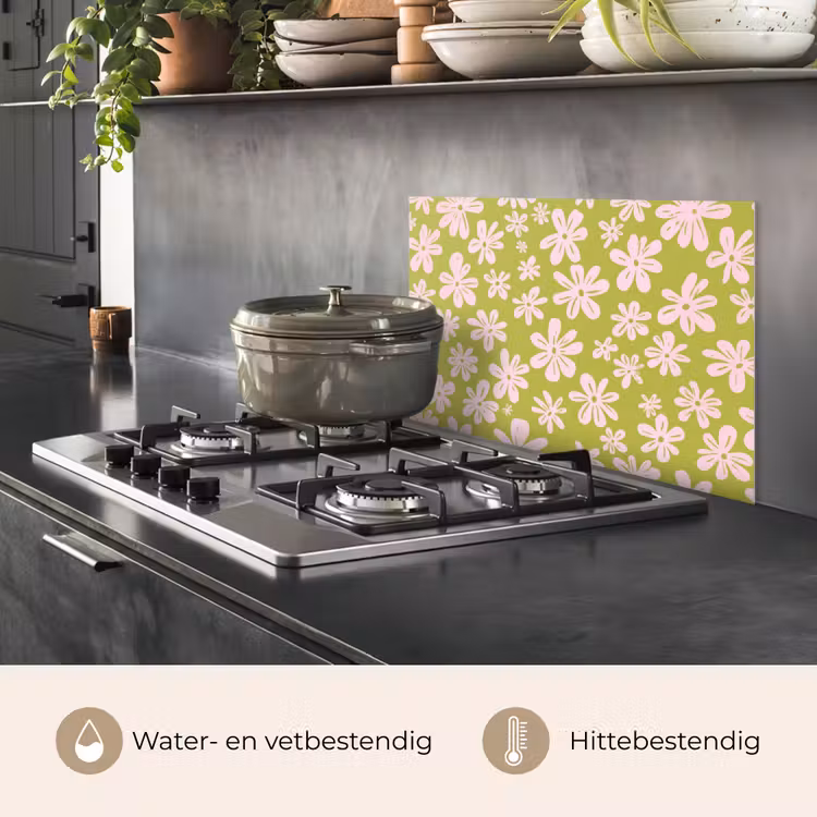 Spatscherm keuken - Bloemen - Roze - Getekend - Patroon — 7