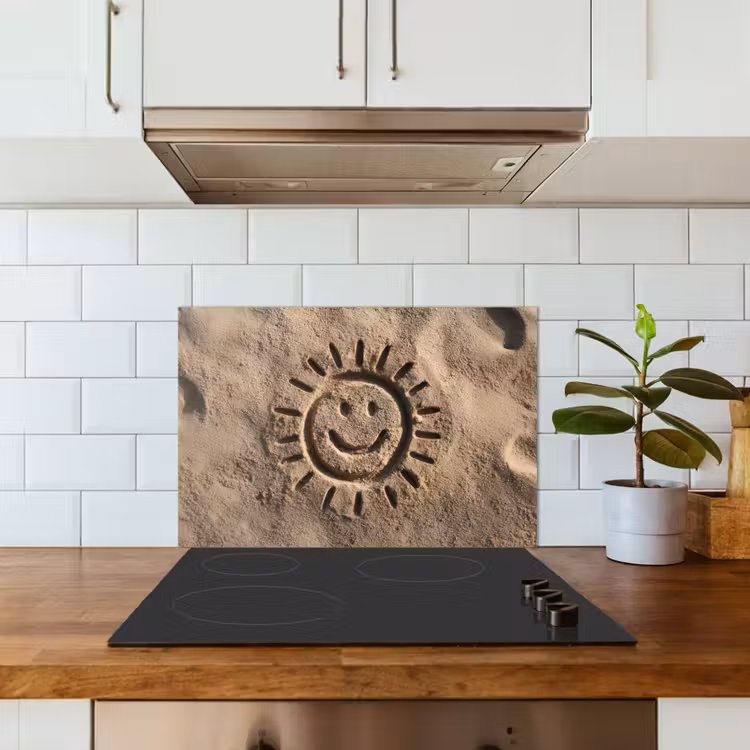 Spatscherm keuken - Gezichtje - Zon - Zand - Getekend — 6