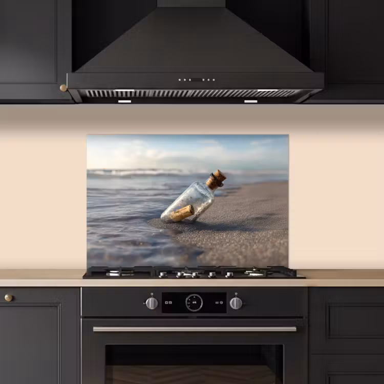 Spatscherm keuken - Glazenfles - Post - Zee - Zand — 2