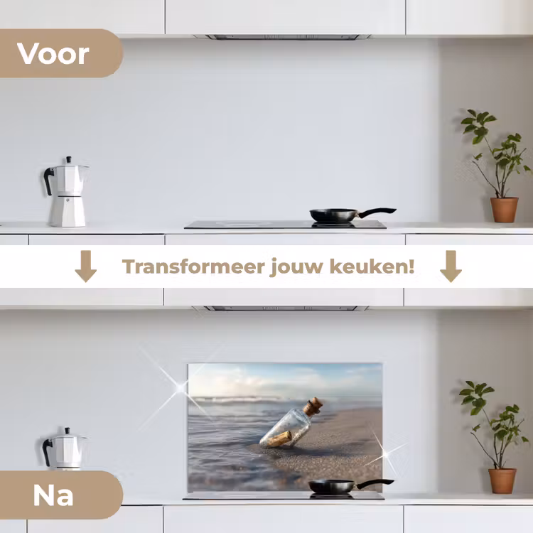 Spatscherm keuken - Glazenfles - Post - Zee - Zand — 3