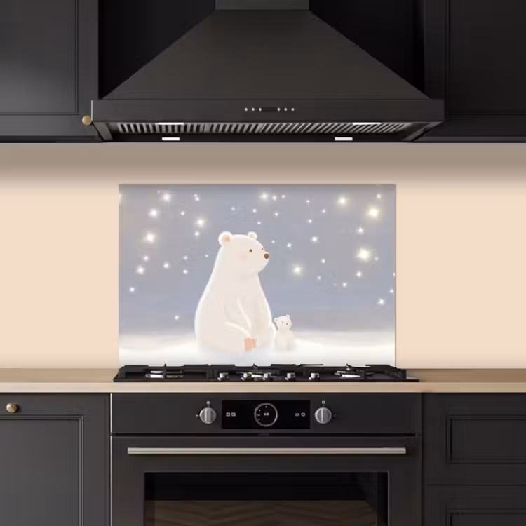 Spatscherm keuken - Ijsbeer - Sneeuw - Sterren - Blauw — 1