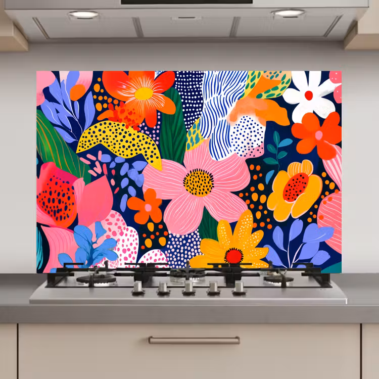 Spatscherm keuken - Kleurrijk - Bloemen - Abstract - Stippen — 1
