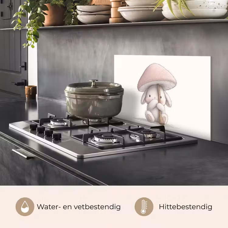 Spatscherm keuken - Paddenstoel - Konijn - Roze — 6