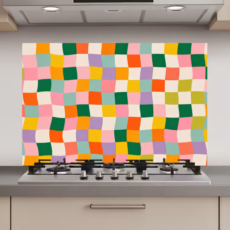 Spatscherm keuken - Vierkanten - Kleurrijk - Golvend — 1