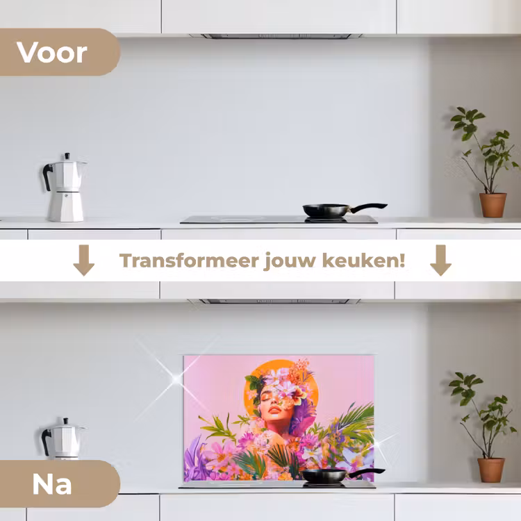 Spatscherm keuken - Vrouw - Abstract - Cirkel - Bloemen — 3