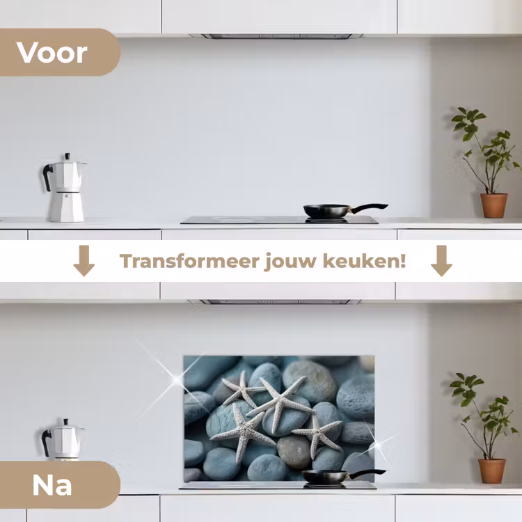 Spatscherm keuken - Zeesterren - Stenen - Wit — 3