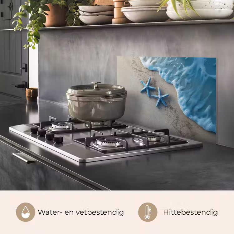 Spatscherm keuken - Zeesterren - Zand - Zee - Blauw — 7