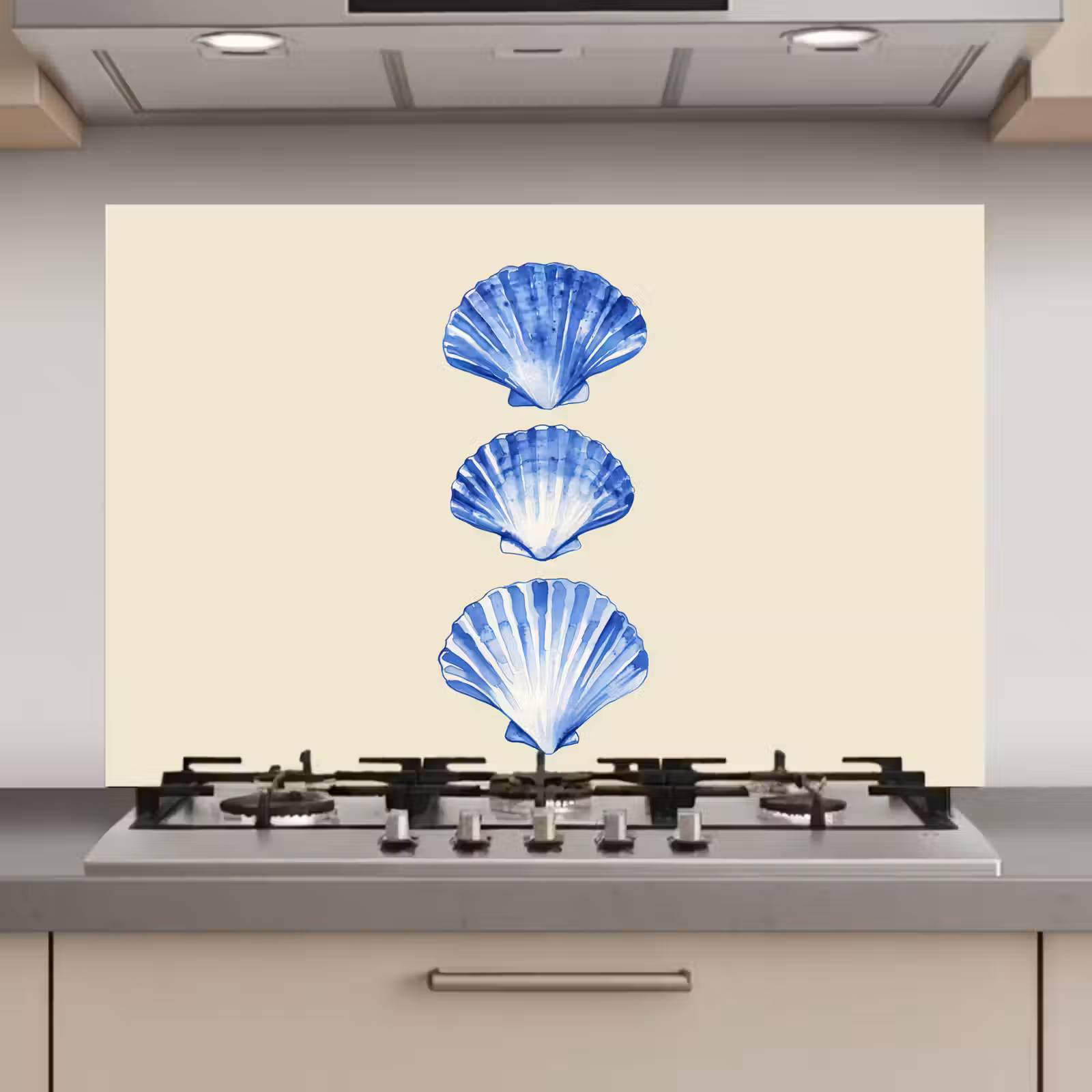 Spatscherm keuken - Schelpen - Blauw - Beige — 1