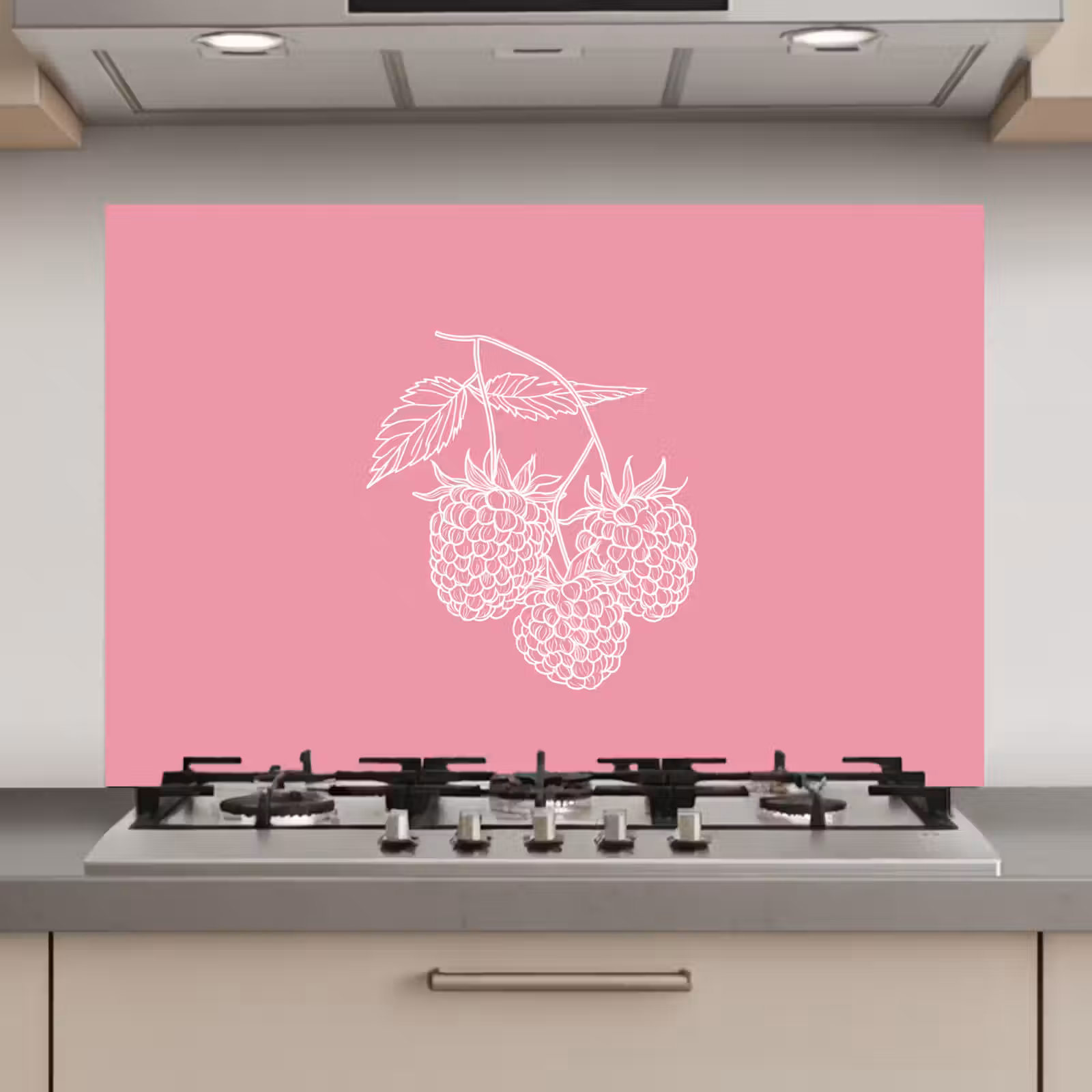 Spatscherm keuken - Frambozen - Steel - Getekend - Roze — 1