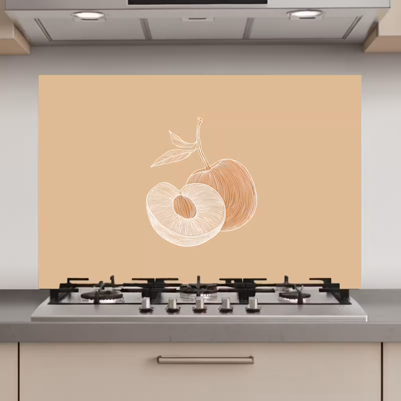 Spatscherm keuken - Perzik - Lijntekening - Pit - Beige — 1