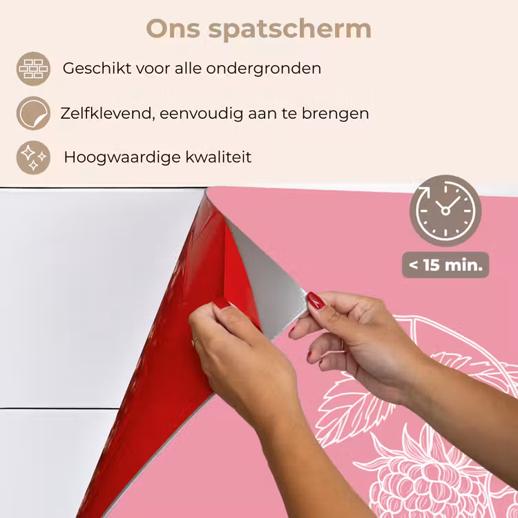 Spatscherm keuken - Frambozen - Steel - Getekend - Roze — 4