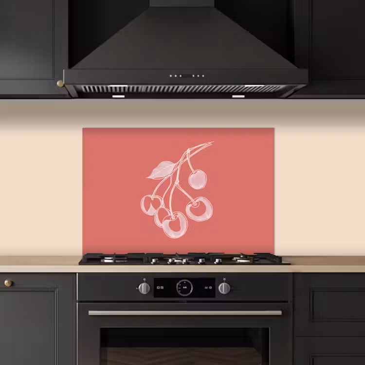Spatscherm keuken - Lijnillustratie - Kersen - Tak - Wit — 2