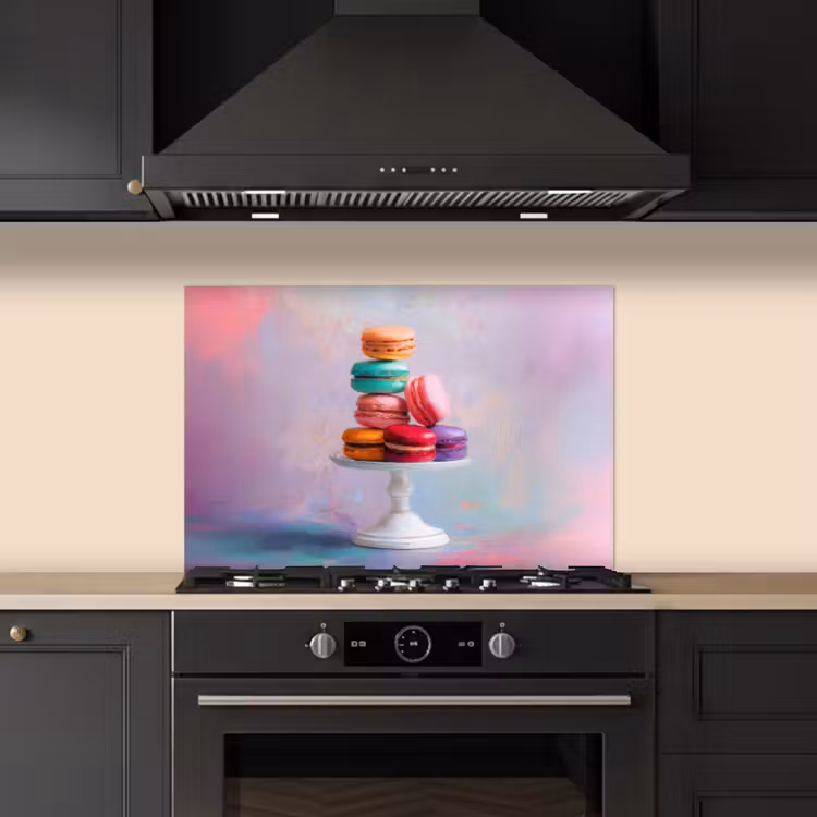 Spatscherm keuken - Macarons - Schaal - Pastel - Kleurrijk — 2