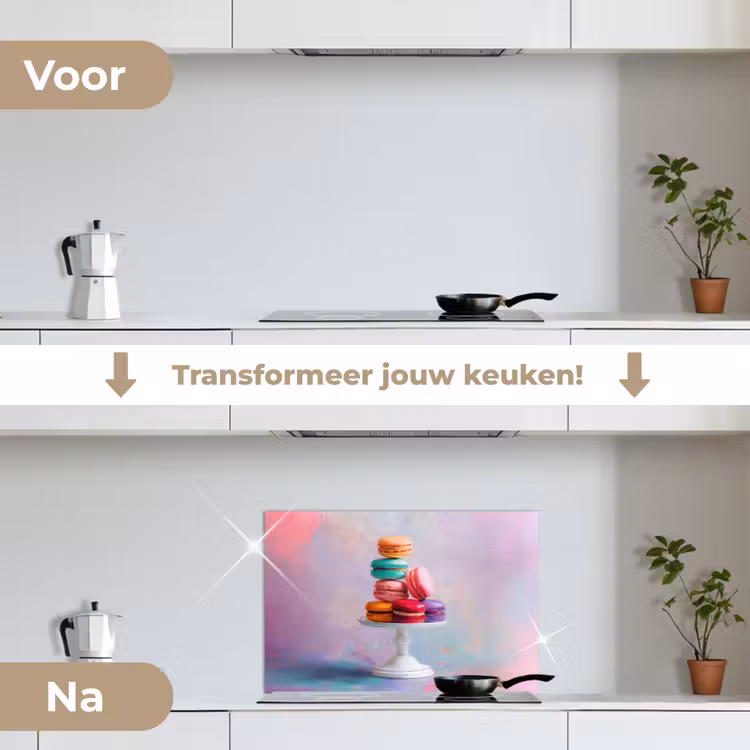 Spatscherm keuken - Macarons - Schaal - Pastel - Kleurrijk — 3
