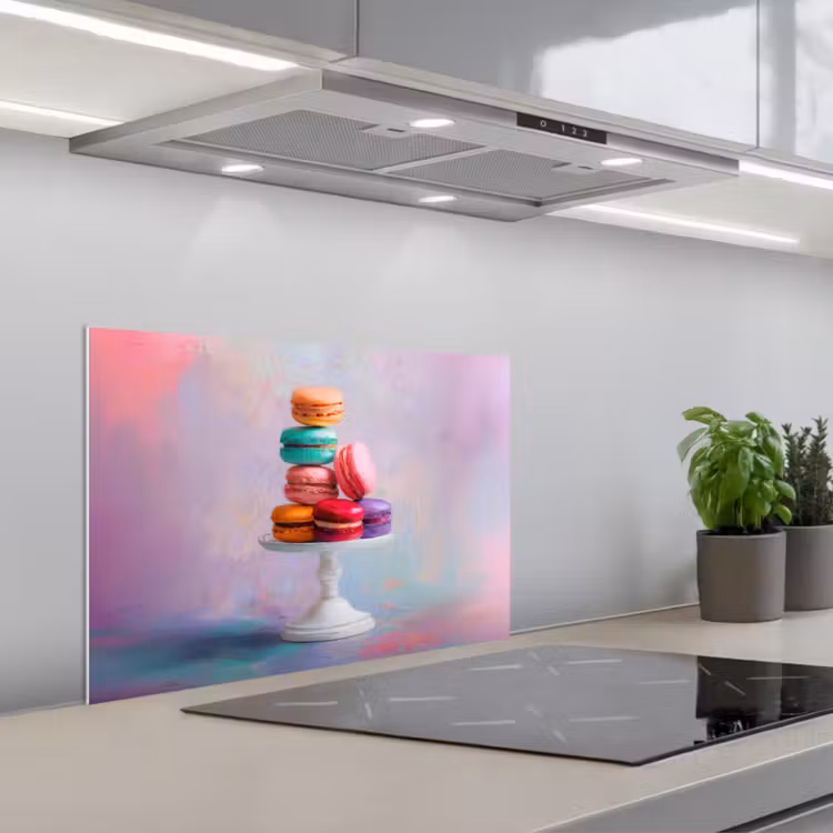 Spatscherm keuken - Macarons - Schaal - Pastel - Kleurrijk — 5