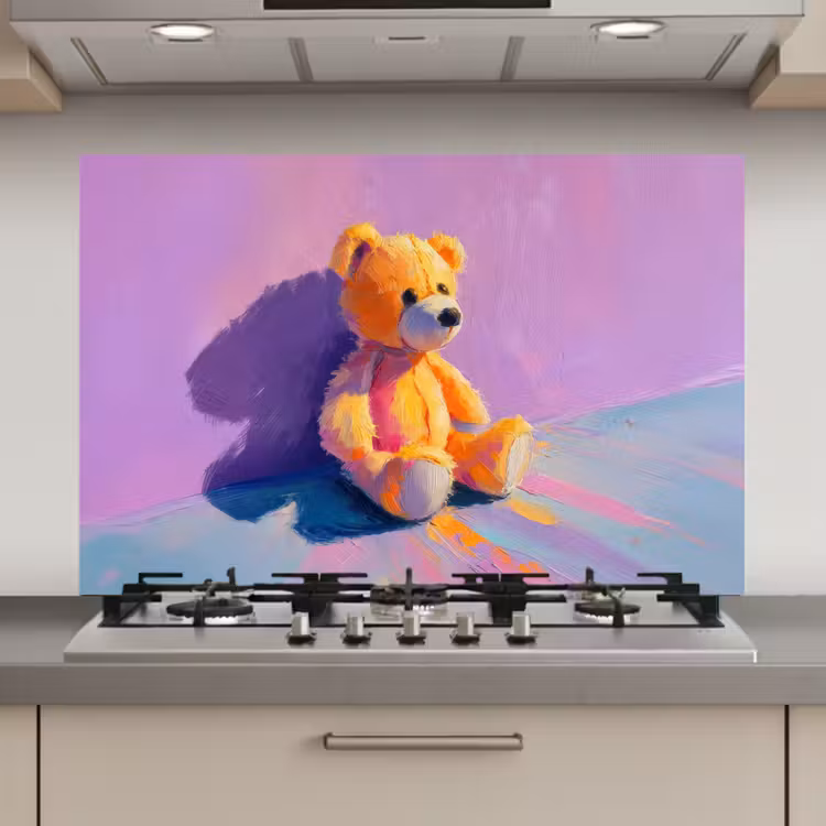 Spatscherm keuken - Teddybeer - Schaduw - Penseelstreken - Paars — 1