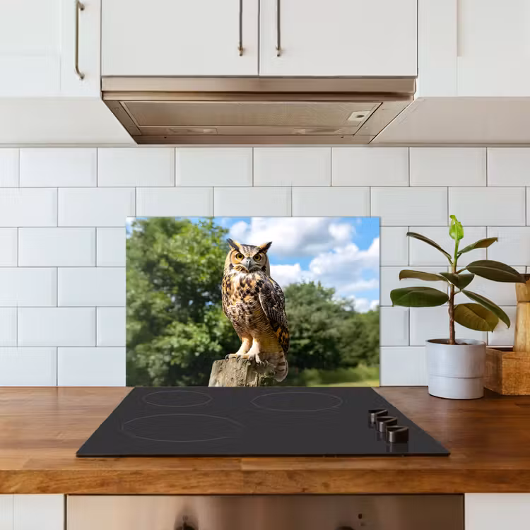 Spatscherm keuken - Uil - Boomstronk - Bos - Lucht — 6