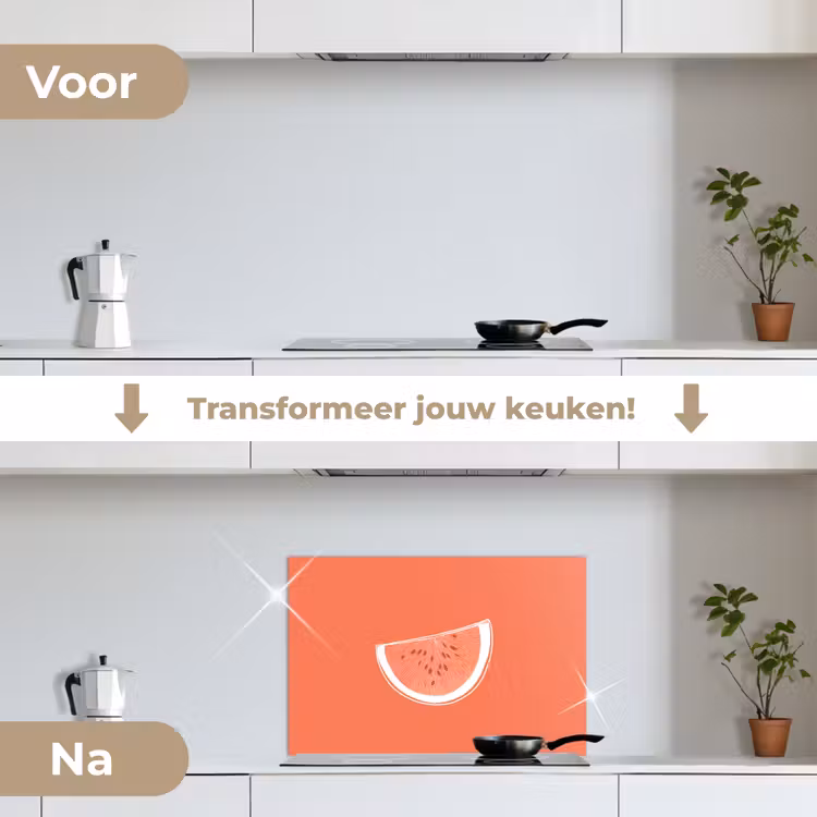Spatscherm keuken - Watermeloen - Lijnen - Koraalrood — 3