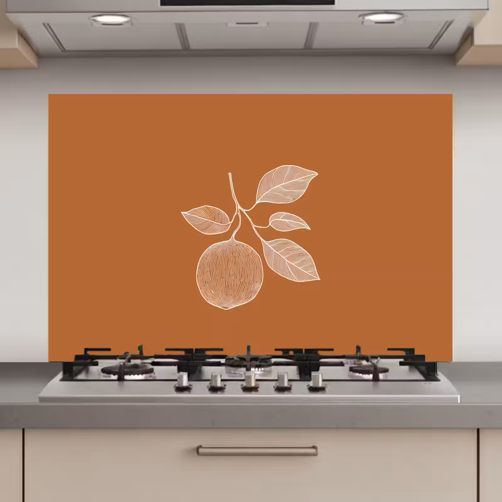 Spatscherm keuken - Sinaasappel - Getekend - Bladeren - Bruin — 1