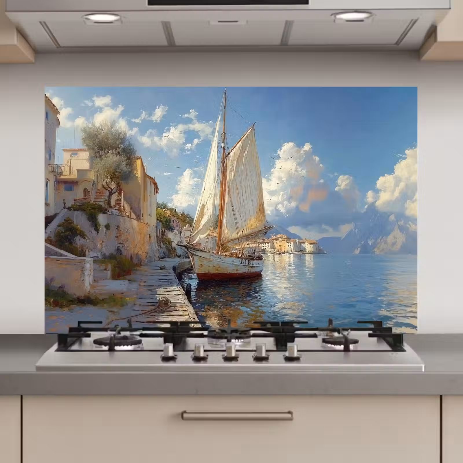 Spatscherm keuken - Zeilschip - Huizen - Kade - Zee — 1