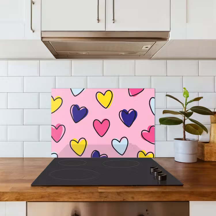 Spatscherm keuken - Hartjes - Valentijn - Patroon - Kleurrijk — 6