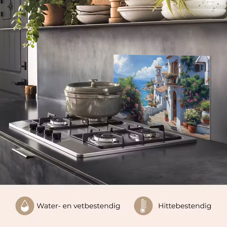 Spatscherm keuken - Huizen - Zee - Bomen - Bloemen — 7
