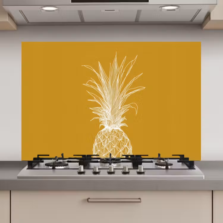 Spatscherm keuken - Lijnillustratie - Ananas - Bladkroon - Okergeel — 1