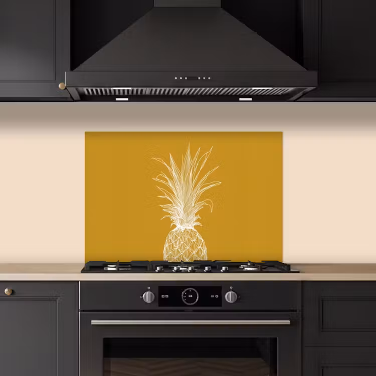 Spatscherm keuken - Lijnillustratie - Ananas - Bladkroon - Okergeel — 2