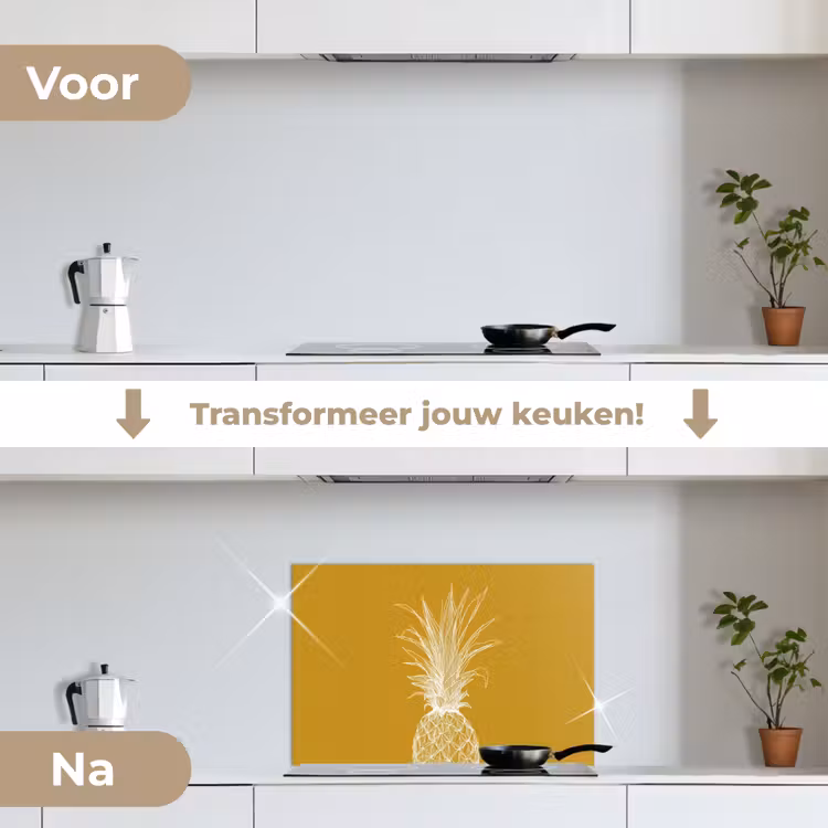 Spatscherm keuken - Lijnillustratie - Ananas - Bladkroon - Okergeel — 3