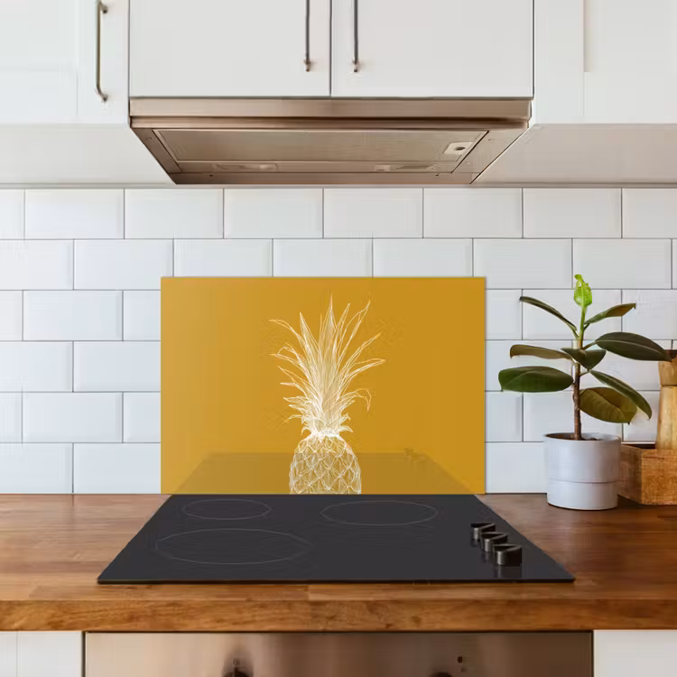 Spatscherm keuken - Lijnillustratie - Ananas - Bladkroon - Okergeel — 6
