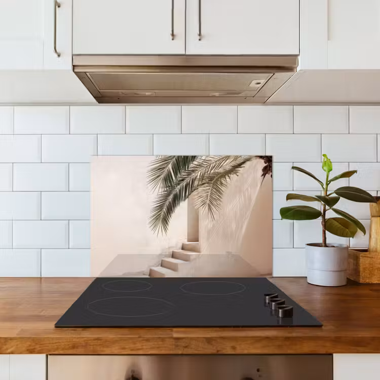 Spatscherm keuken - Palmboom - Schaduw - Trap - Beige — 6