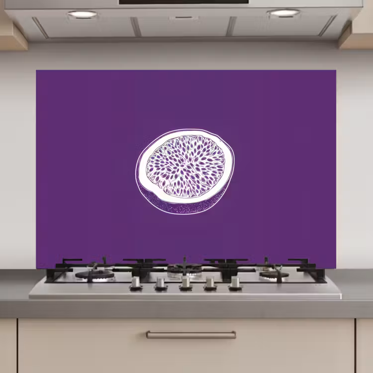 Spatscherm keuken - Passievrucht - Zaadjes - Paars - Minimalistisch — 1