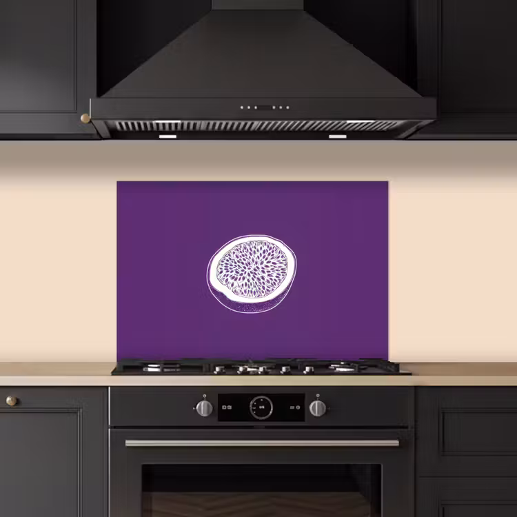 Spatscherm keuken - Passievrucht - Zaadjes - Paars - Minimalistisch — 2