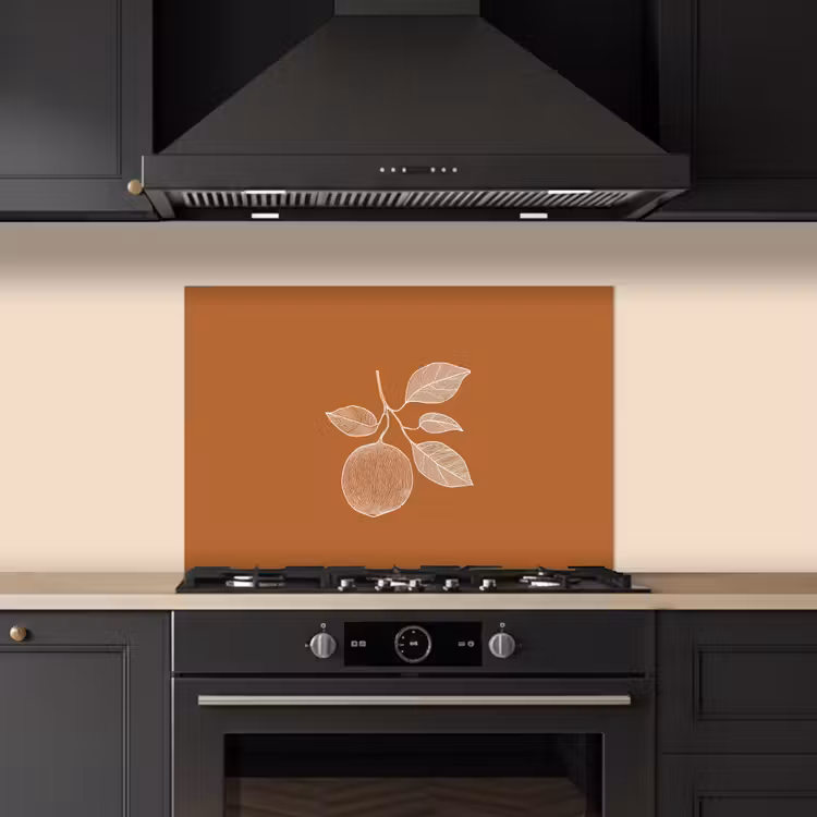 Spatscherm keuken - Sinaasappel - Getekend - Bladeren - Bruin — 2