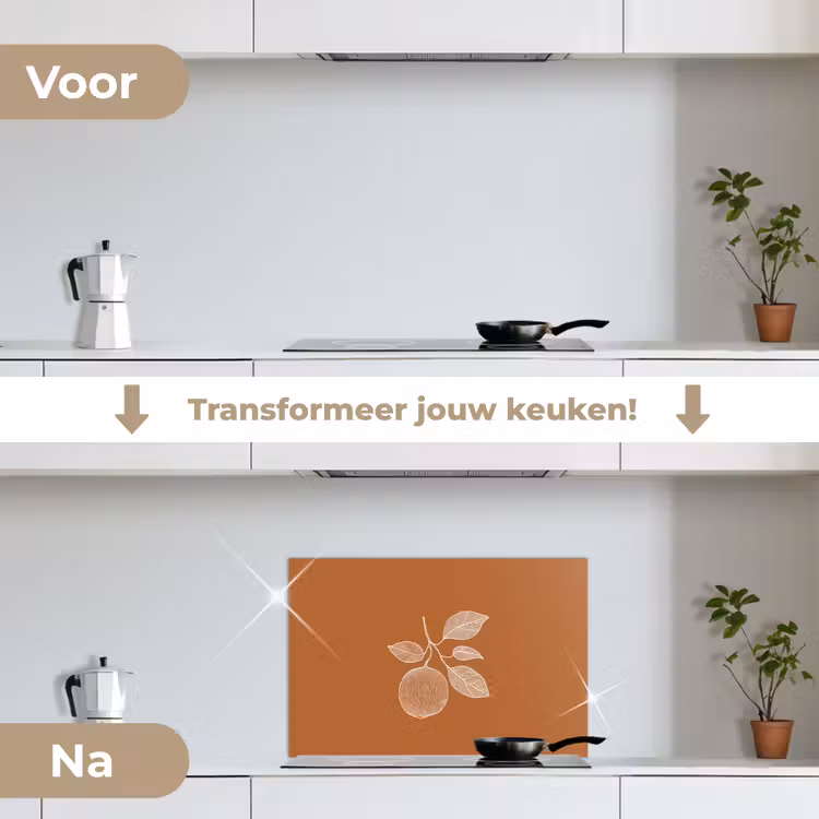 Spatscherm keuken - Sinaasappel - Getekend - Bladeren - Bruin — 3