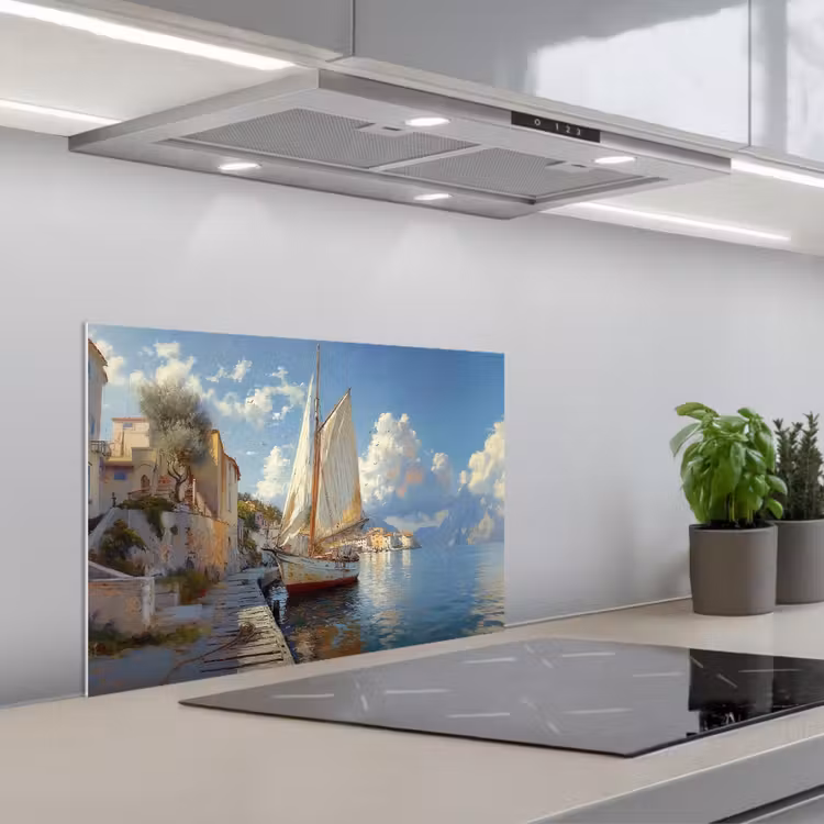Spatscherm keuken - Zeilschip - Huizen - Kade - Zee — 5