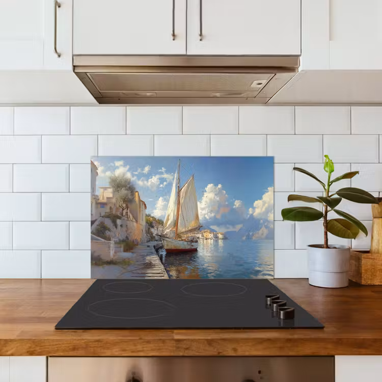 Spatscherm keuken - Zeilschip - Huizen - Kade - Zee — 6