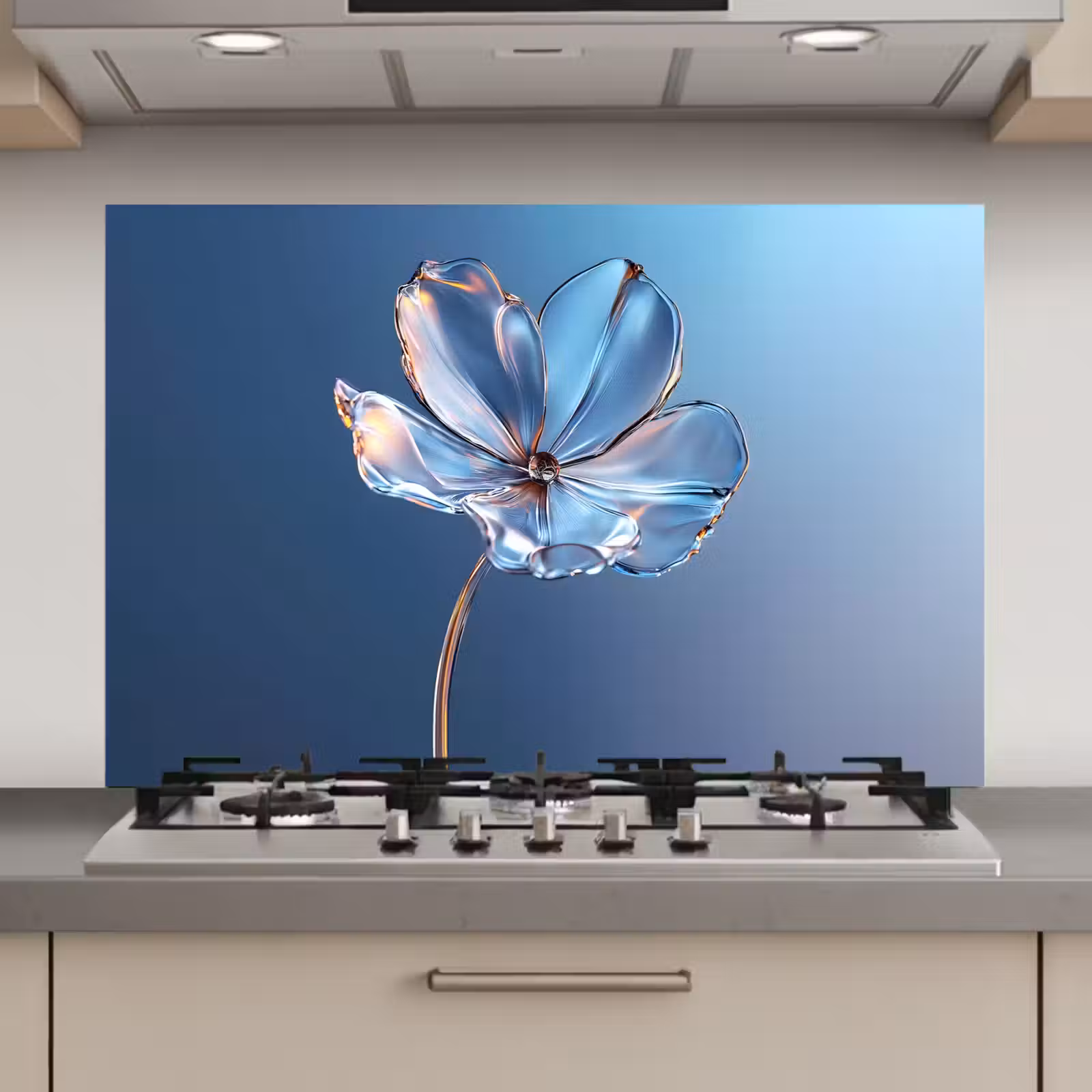 Spatscherm keuken - Blauw - Bloem - Glazen - Sierlijk — 1
