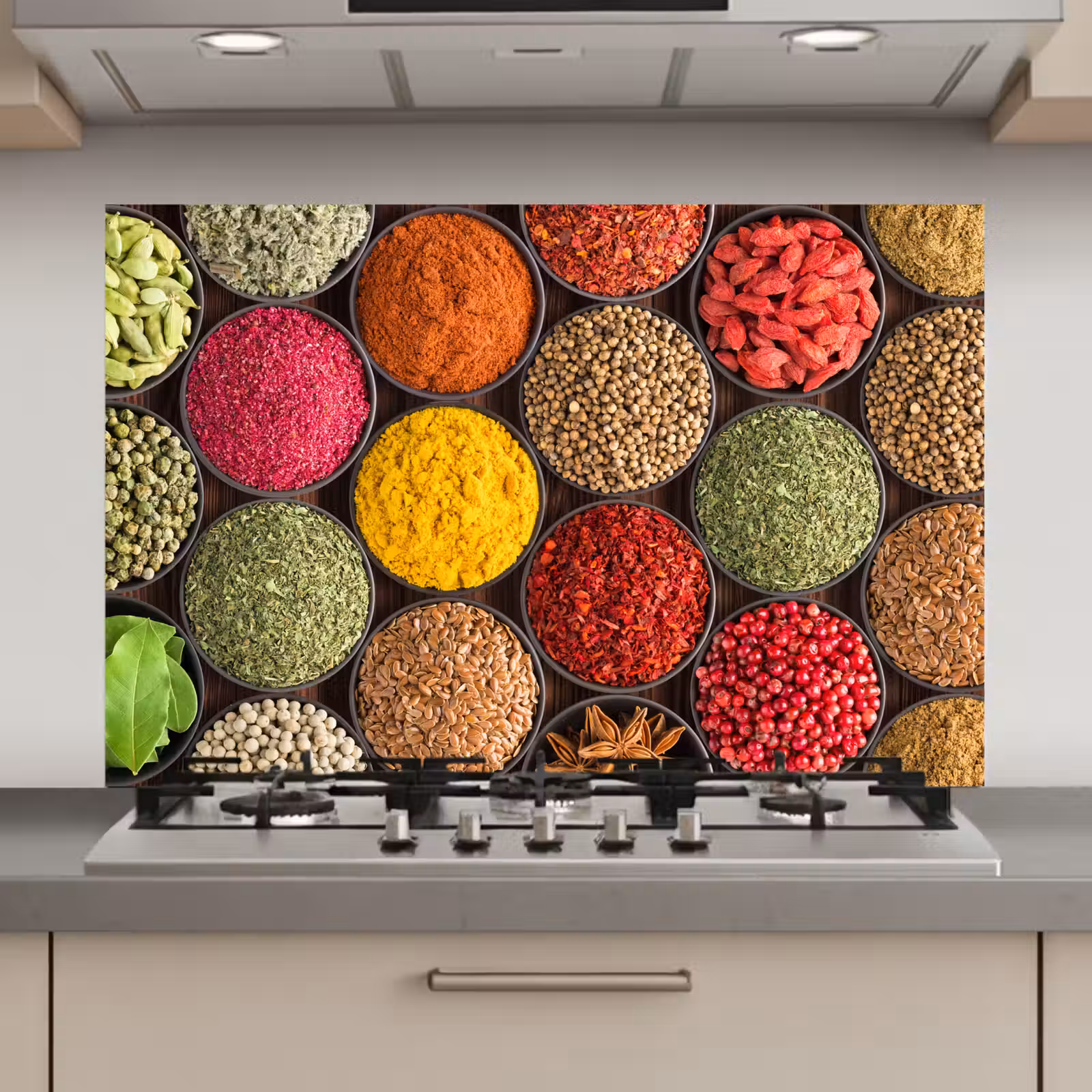 Spatscherm keuken - Kruiden - Schaaltjes - Kleurrijk - Textuur — 1