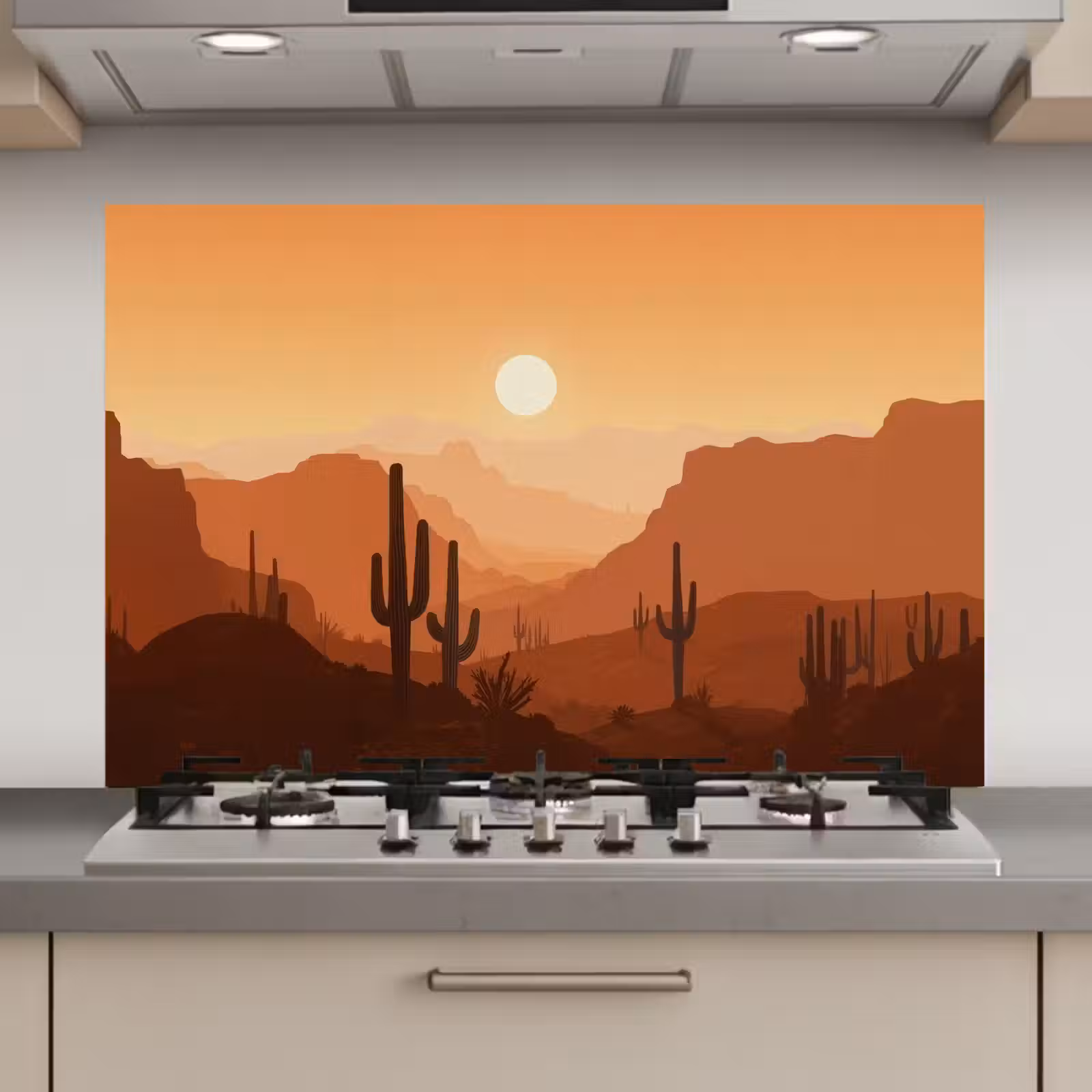 Spatscherm keuken - Landschap - Woestijn - Cactussen - Zon — 1