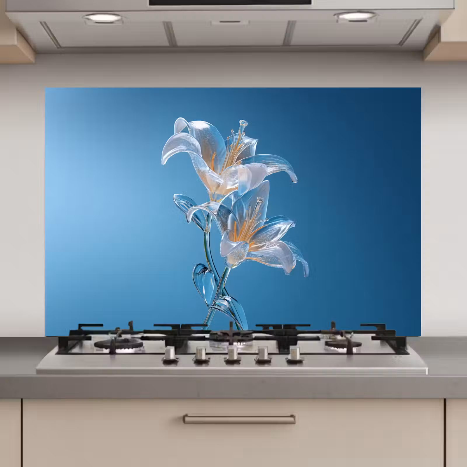 Spatscherm keuken - Lelies - Blauw - Glazen — 1