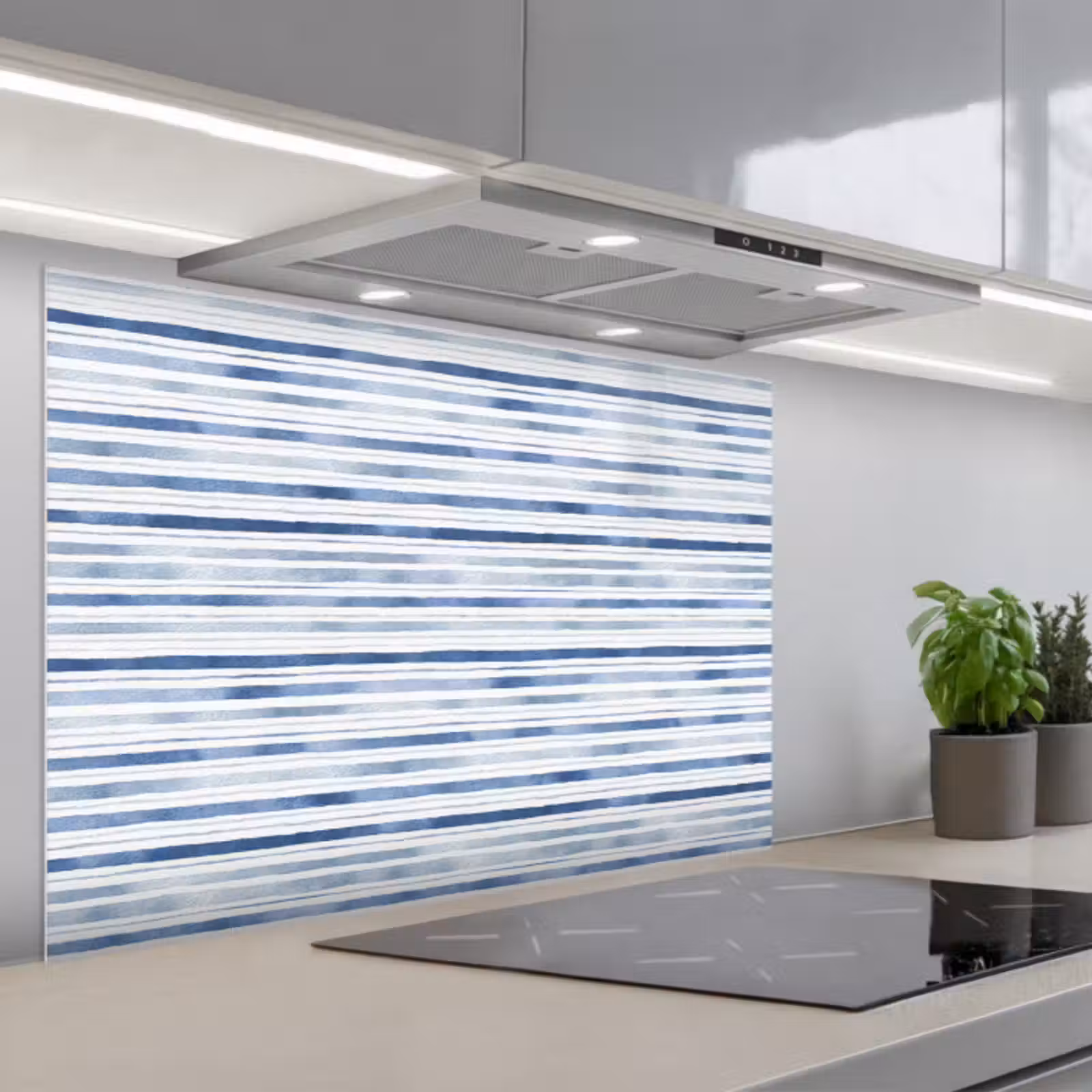 Spatscherm keuken - Strepen - Patroon - Blauw - Wit — 1