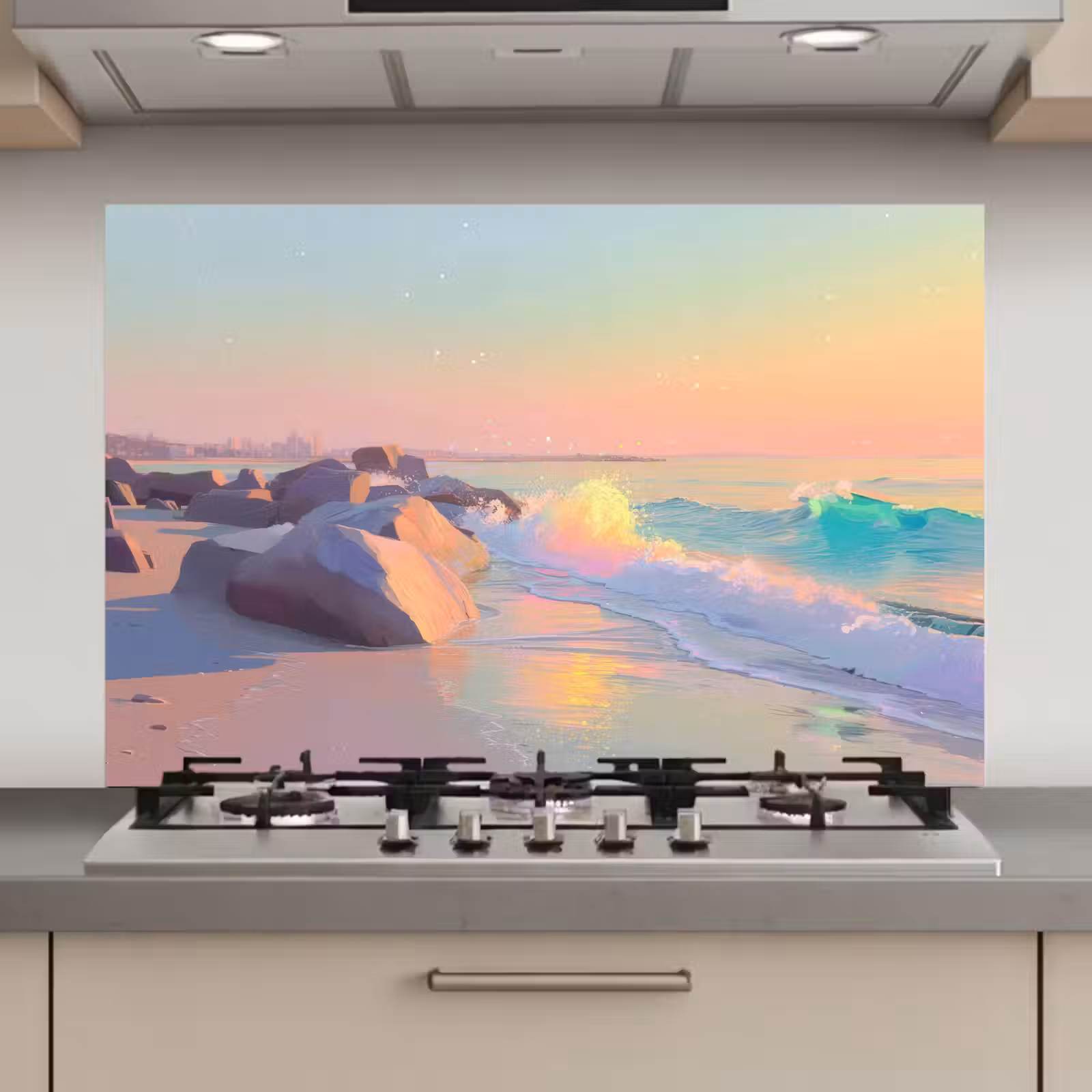 Spatscherm keuken - Zomerlicht - Strand - Fonkelende accenten — 1
