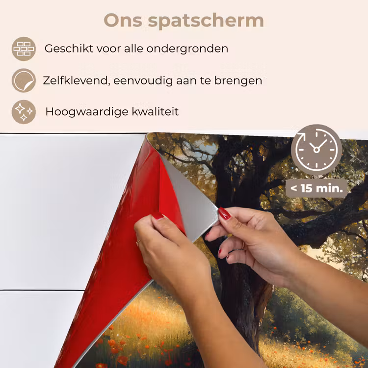 Spatscherm keuken - Bankje - Boom - Klaprozen - Heuvels — 4